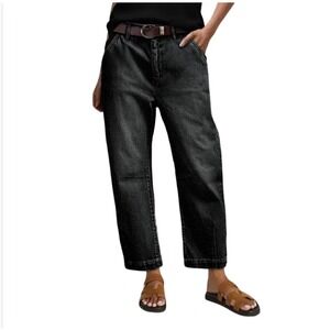 NWT Flamingals Barrel Jeans XL Black Wash Mid Rise Stretch Crop Baggy Streetwear